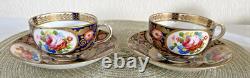 Rare Pair Crown Staffordshire Imari Cabinet Cups & Saucers Hand Painted Gilt