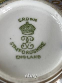 Rare Pair Crown Staffordshire Imari Cabinet Cups & Saucers Hand Painted Gilt
