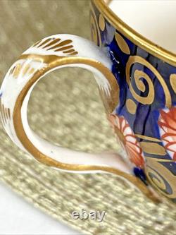 Rare Pair Crown Staffordshire Imari Cabinet Cups & Saucers Hand Painted Gilt