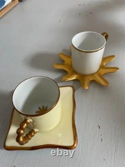 Rare Pair of fabulous Edouard Rambaud Limoges espresso cups and saucers VGC