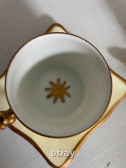 Rare Pair of fabulous Edouard Rambaud Limoges espresso cups and saucers VGC