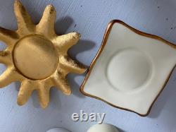 Rare Pair of fabulous Edouard Rambaud Limoges espresso cups and saucers VGC