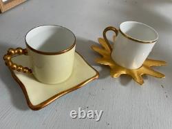 Rare Pair of fabulous Edouard Rambaud Limoges espresso cups and saucers VGC