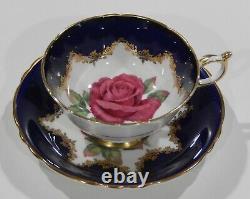 Rare Paragon Johnson FLOATING RED ROSE CUP & SAUCER Cobalt & Gold Filigree