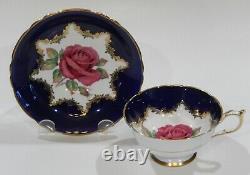 Rare Paragon Johnson FLOATING RED ROSE CUP & SAUCER Cobalt & Gold Filigree