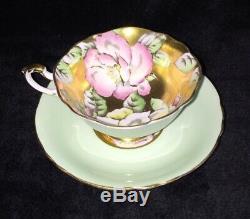 Rare Paragon Pastel Mint Green & Heavy Gold Hibiscus Cup & Saucer A1703