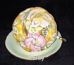 Rare Paragon Pastel Mint Green & Heavy Gold Hibiscus Cup & Saucer A1703