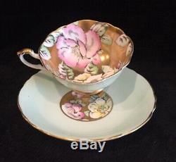 Rare Paragon Pastel Mint Green & Heavy Gold Hibiscus Cup & Saucer A1703
