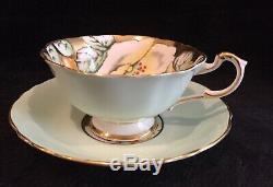 Rare Paragon Pastel Mint Green & Heavy Gold Hibiscus Cup & Saucer A1703