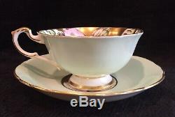 Rare Paragon Pastel Mint Green & Heavy Gold Hibiscus Cup & Saucer A1703