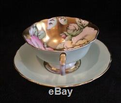 Rare Paragon Pastel Mint Green & Heavy Gold Hibiscus Cup & Saucer A1703