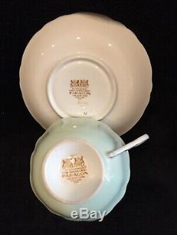 Rare Paragon Pastel Mint Green & Heavy Gold Hibiscus Cup & Saucer A1703