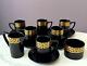 Rare Portmeirion Coffee Tea Set Greek Key Black & Gold Cups/saucers/jug/sugar