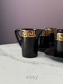 Rare Portmeirion Coffee Tea Set Greek Key Black & Gold Cups/Saucers/Jug/Sugar