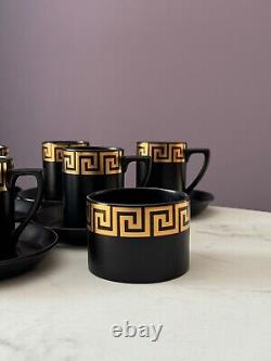 Rare Portmeirion Coffee Tea Set Greek Key Black & Gold Cups/Saucers/Jug/Sugar