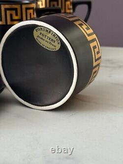 Rare Portmeirion Coffee Tea Set Greek Key Black & Gold Cups/Saucers/Jug/Sugar
