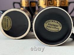 Rare Portmeirion Coffee Tea Set Greek Key Black & Gold Cups/Saucers/Jug/Sugar