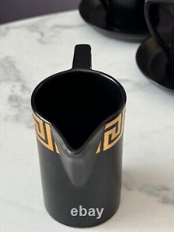 Rare Portmeirion Coffee Tea Set Greek Key Black & Gold Cups/Saucers/Jug/Sugar