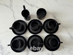 Rare Portmeirion Coffee Tea Set Greek Key Black & Gold Cups/Saucers/Jug/Sugar