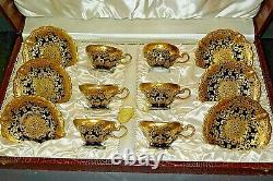 Rare Rosenthal Antique Cobalt Blue & Encrusted Gold Boxed Set Of Cups & Saucers