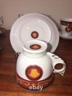 Rare Rosenthal Versace Medusa Red & Gold Set Of 6 Tea Cups & Saucers