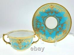 Rare Royal Crown Derby Turquoise & Gold Tea Cup & Saucer regency circa 1890