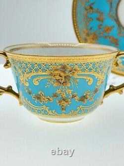 Rare Royal Crown Derby Turquoise & Gold Tea Cup & Saucer regency circa 1890