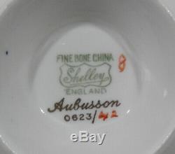 Rare SHELLEY AUBUSSON Floral CUP & SAUCER BOSTON Shape GOLD HANDLE & BASE Mint