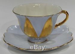 Rare SHELLEY HARLEQUIN FOOTED DAINTY CUP & SAUCER GOLD PANELS & BABY BLUE Color