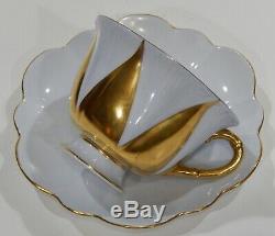 Rare SHELLEY HARLEQUIN FOOTED DAINTY CUP & SAUCER GOLD PANELS & BABY BLUE Color