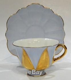 Rare SHELLEY HARLEQUIN FOOTED DAINTY CUP & SAUCER GOLD PANELS & BABY BLUE Color