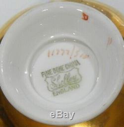 Rare SHELLEY HARLEQUIN FOOTED DAINTY CUP & SAUCER GOLD PANELS & BABY BLUE Color