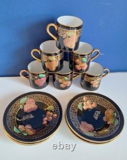 Rare SOHO Pottery ArtDeco Set Of 6 × Demitasse Cups Saucers Black Gold 1930s
