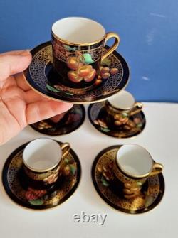 Rare SOHO Pottery ArtDeco Set Of 6 × Demitasse Cups Saucers Black Gold 1930s