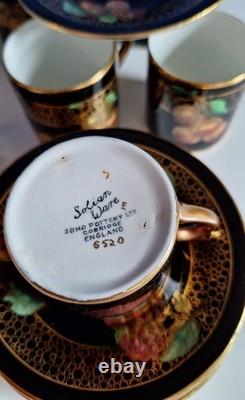 Rare SOHO Pottery ArtDeco Set Of 6 × Demitasse Cups Saucers Black Gold 1930s