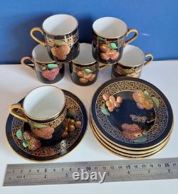 Rare SOHO Pottery ArtDeco Set Of 6 × Demitasse Cups Saucers Black Gold 1930s