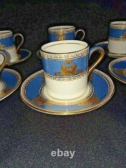 Rare Set 8 Wedgwood Columbia Powder Blue Rim Demitasse Cup And Saucers