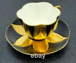 Rare Shelley China Dainty BLACK & GOLD Star Flower Harlequin Cup & Saucer