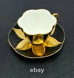 Rare Shelley China Dainty BLACK & GOLD Star Flower Harlequin Cup & Saucer