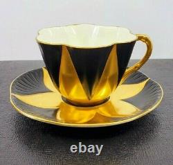 Rare Shelley China Dainty BLACK & GOLD Star Flower Harlequin Cup & Saucer