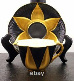Rare Shelley China Dainty BLACK & GOLD Star Flower Harlequin Cup & Saucer
