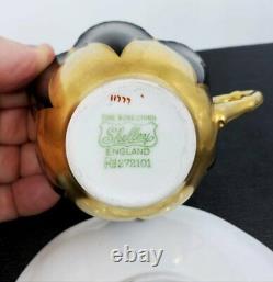 Rare Shelley China Dainty BLACK & GOLD Star Flower Harlequin Cup & Saucer