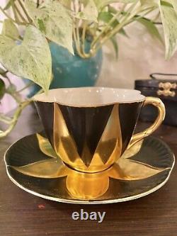 Rare Shelley China Dainty Black Gold Tea Cup Saucer