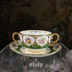 Rare & Stunning Cauldon two handled Bouillon cup & saucer with Floral & Gold