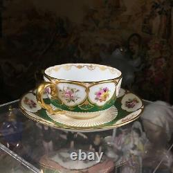 Rare & Stunning Cauldon two handled Bouillon cup & saucer with Floral & Gold