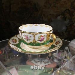 Rare & Stunning Cauldon two handled Bouillon cup & saucer with Floral & Gold