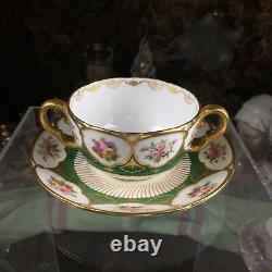 Rare & Stunning Cauldon two handled Bouillon cup & saucer with Floral & Gold