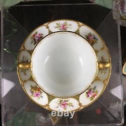 Rare & Stunning Cauldon two handled Bouillon cup & saucer with Floral & Gold