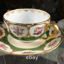 Rare & Stunning Cauldon two handled Bouillon cup & saucer with Floral & Gold