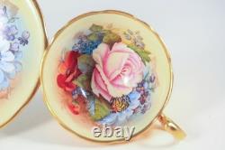Rare VTG Aynsley Gold Floral Cabbage Rose Teacup & Saucer Set JA Bailey England